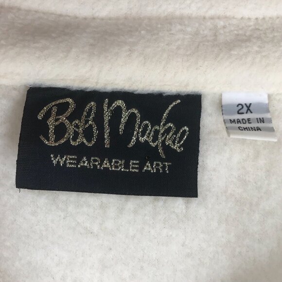 Vintage 80s Bob Mackie Cream Floral Embroidered Cottagecore Fleece Jacket / 2X - Picture 7 of 8